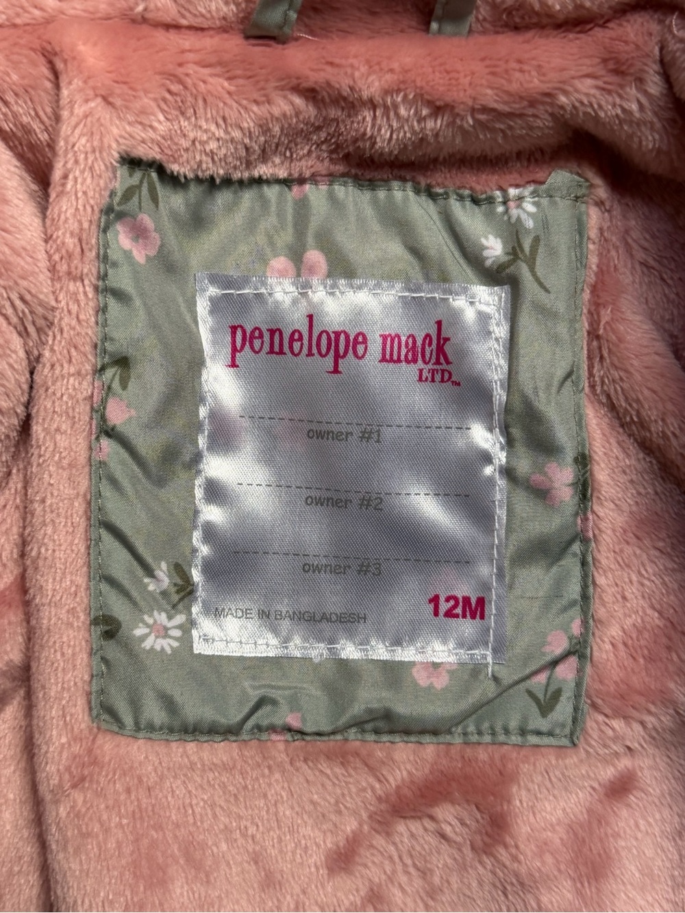 12-18m Penelope Mack Floral Bow Hooded Winter Jacket -  Pink & Green - Baby Girl - Picture 4 of 6